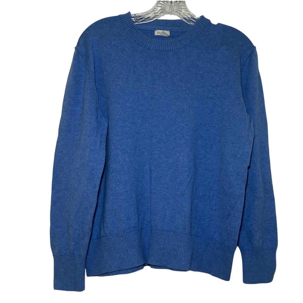 LL Bean Womens Blue Cotton Cashmere Crewneck Sweater Size M Medium Classic cozy